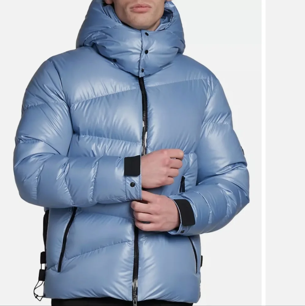 NWT$1,860 MONCLER Yonne Zigzag Channeled Blue Down Puffer Jacket Coat Sz 4 (XL) - Picture 3 of 16